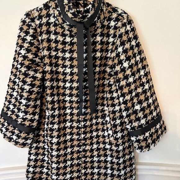 Black, White & Tan Houndstooth Coat Dress | Elegant, Timeless & Chic - Picture 6 of 9
